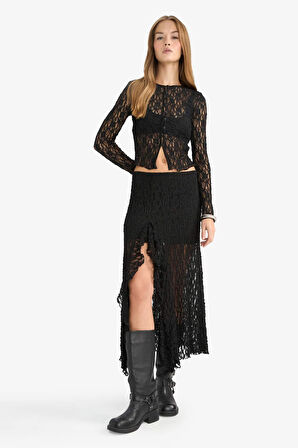 Fitted Bisiklet Yaka Dantel Hırka