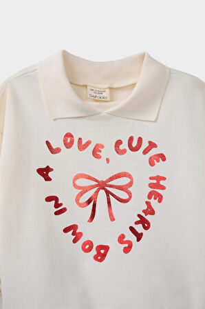 Kız Bebek 2'li Takım Baskılı İçi Yumuşak Tüylü Sweatshirt Eşofman Altı