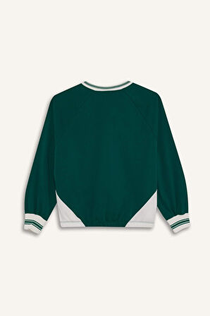 Kız Çocuk Okula Dönüş Oversize Geniş Kalıp V Yaka Slogan Baskılı Sweatshirt
