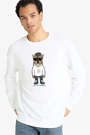 Boxy Fit Bisiklet Yaka Baskılı Sweatshirt