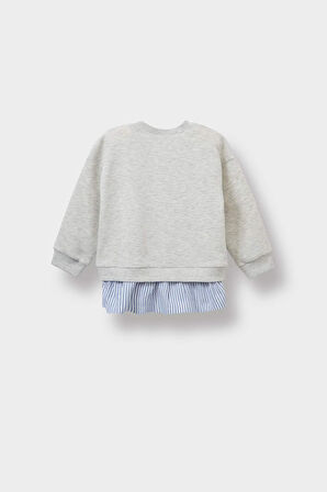 Kız Bebek Bisiklet Yaka Baskılı İçi Yumuşak Tüylü Sweatshirt