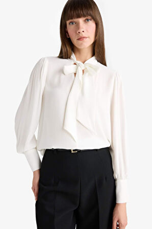 Regular Fit Fiyonk Yaka Maroken Uzun Kollu Gömlek