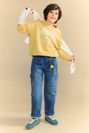DeFacto %100 Pamuk Oversize Geniş Kalıp Baskılı Sweatshirt Erkek Çocuk G6170A826SPYL502