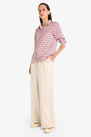 Regular Fit Gömlek Yaka Deswnli Saten Uzun Kollu Gömlek