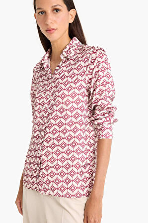 Regular Fit Gömlek Yaka Deswnli Saten Uzun Kollu Gömlek