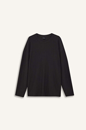 Boxy Fit Bisiklet Yaka Uzun Kollu Tişört