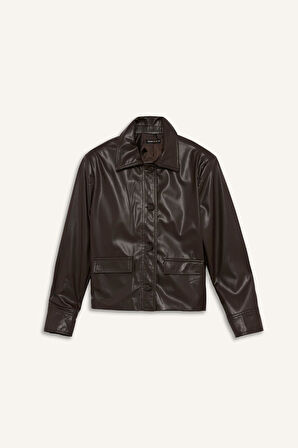 Regular Fit Bebe Yaka Suni Deri Blazer Ceket