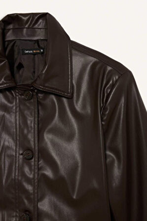 Regular Fit Bebe Yaka Suni Deri Blazer Ceket