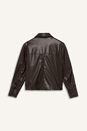 Regular Fit Bebe Yaka Suni Deri Blazer Ceket