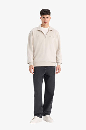 Vikings Valhalla Boxy Fit Dik Yaka Fermuarlı Sırt Baskılı Sweatshirt