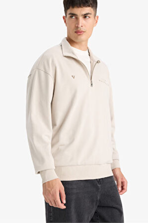 Vikings Valhalla Boxy Fit Dik Yaka Fermuarlı Sırt Baskılı Sweatshirt