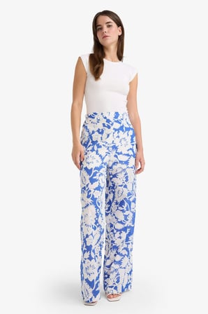 DeFacto Wide Leg Çift Cepli Yüksek Bel Geniş Paça Desenli Vual Palazzo Pantolon F1470AX25SMBE46