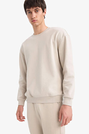 	Boxy Fit Bisiklet Yaka Basic Düz Pike Sweatshirt