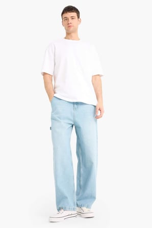 DeFacto %100 Pamuk Skater Fit Geniş Kalıp Yüksek Bel Geniş Paça Jean Pantolon F3925AX25SMNM39
