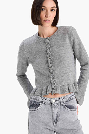 Regular Fit Bisiklet Yaka Triko Hırka