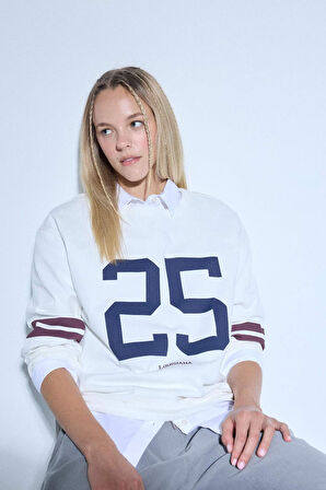 Loose Fit Bisiklet Yaka Baskılı Sweatshirt