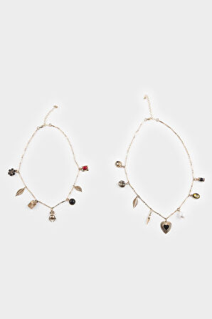 Kadın 2'li Charmlı Gold Kolye