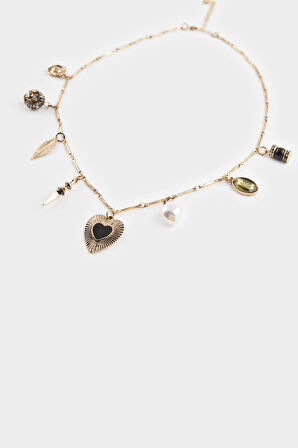 Kadın 2'li Charmlı Gold Kolye