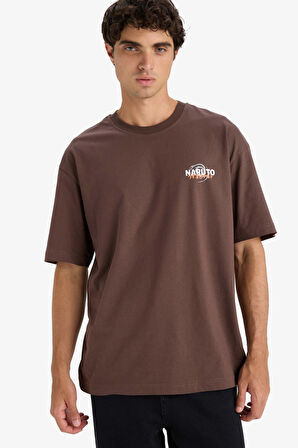 DeFacto %100 Pamuk Naruto Boxy Fit Bisiklet Yaka Sırt Baskılı Kısa Kollu Tişört E7358AX25AUBN539