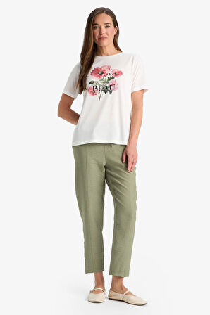 Regular Fit Bisiklet Yaka Baskılı Kısa Kollu Tişört