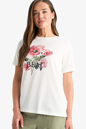 Regular Fit Bisiklet Yaka Baskılı Kısa Kollu Tişört