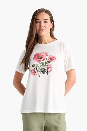 Regular Fit Bisiklet Yaka Baskılı Kısa Kollu Tişört