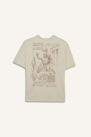 Boxy Fit Bisiklet Yaka Baskılı Kısa Kollu Tişört