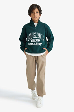 Erkek Çocuk Dik Yaka Fermuarlı Baskılı Okul Sweatshirt