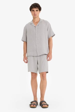 DeFacto %100 Keten Relax Fit Apaş Yaka Kısa Kollu Gömlek F4597AX25HSGR454