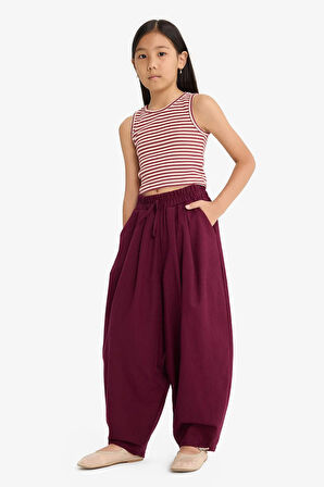 Kız Çocuk Barrel Fit Pamuklu Pantolon