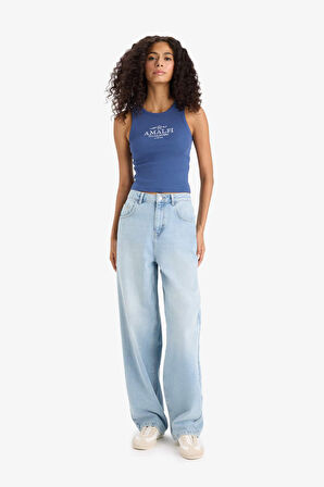 Slim Fit Dar Kesim Baskılı Halter Yaka Fitilli Kaşkorse Atlet