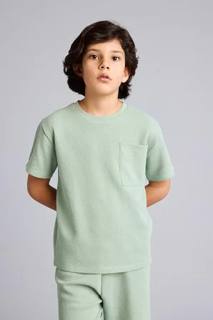 DeFacto Tişört Şort Waffle 2'li Pijama Takımı Erkek Çocuk D9993A826SMKH434