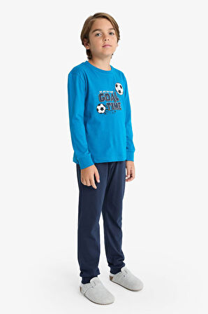 Erkek Çocuk Pijama Takımı Baskılı Uzun Kollu Üst Uzun Alt