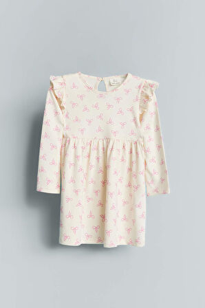 Kız Bebek Kalp Baskılı Uzun Kollu Elbise