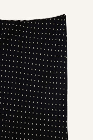 Kalem Puantiye Normal Bel Astarlı Şifon Maxi Etek