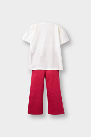 Kız Bebek 2'li Takım Baskılı Kısa Kollu Tişört Eşofman Altı