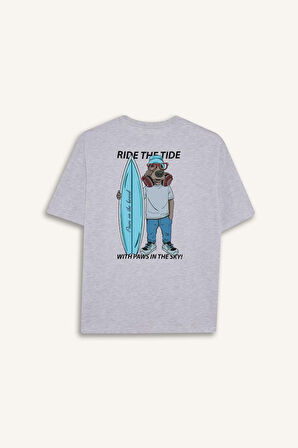 Boxy Fit Bisiklet Yaka Baskılı Kısa Kollu Tişört