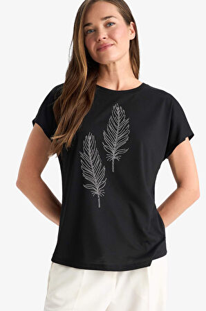 Regular Fit Bisiklet Yaka Bsakılı Kısa Kollu Tişört