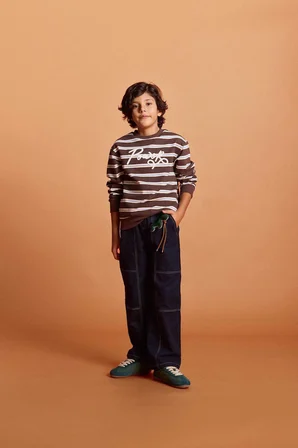 DeFacto 2'li Takım Çizgili Sweatshirt Jean Pantolon Erkek Çocuk G4682A825WNBN258