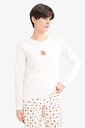 Pijama Takımı Regular Fit Baskılı Uzun Kollu Üst Desenli Uzun Alt-Fall in Love