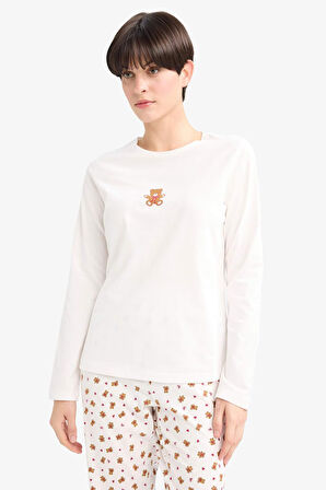 Pijama Takımı Regular Fit Baskılı Uzun Kollu Üst Desenli Uzun Alt-Fall in Love