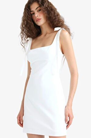 Bodycon Vücudu Saran Kare Yaka Kolsuz Mini Elbise