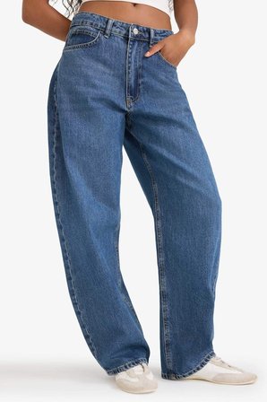 Barrel Fit Yüksek Bel Katlamalı Paça Jean Yıkamalı Pantolon
