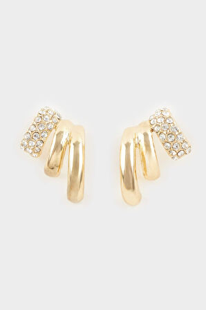 Kadın Taşlı Gold Küpe