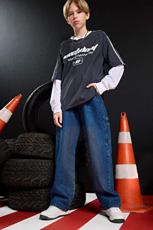 Erkek Çocuk Wide Leg Düz Paça Jean Pantolon