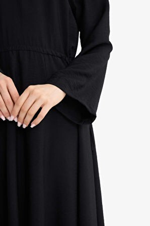 Relax Fit Bisiklet Yaka Uzun Kollu Elbise