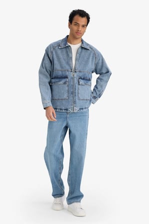 DeFacto Relax Fit Fermuarlı Denim Ceket F0097AX25AUNM39