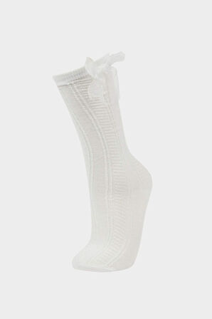 Kız Çocuk 2'li Pamuklu Diz Altı Okul Çorabı