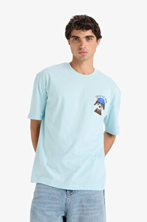 Boxy Fit Bisiklet Yaka Baskılı Kısa Kollu Tişört