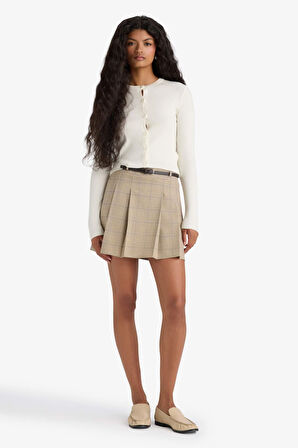 A Kesim Kareli Normal Bel Mini Etek